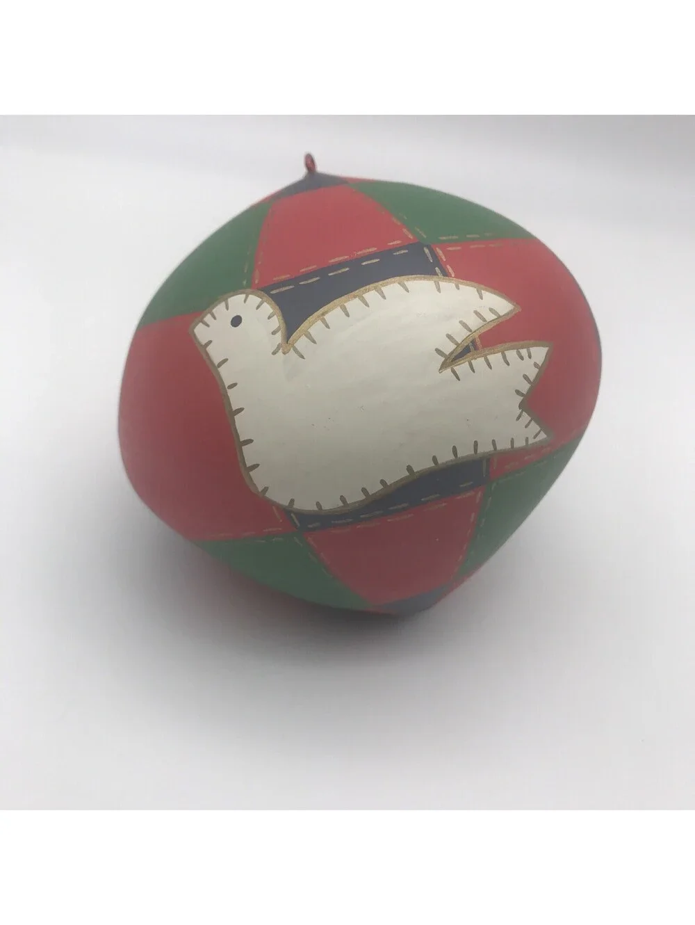 Vintage Hand Painted Top Christmas Ornament Patchwork Dove Resin Christmas 5”